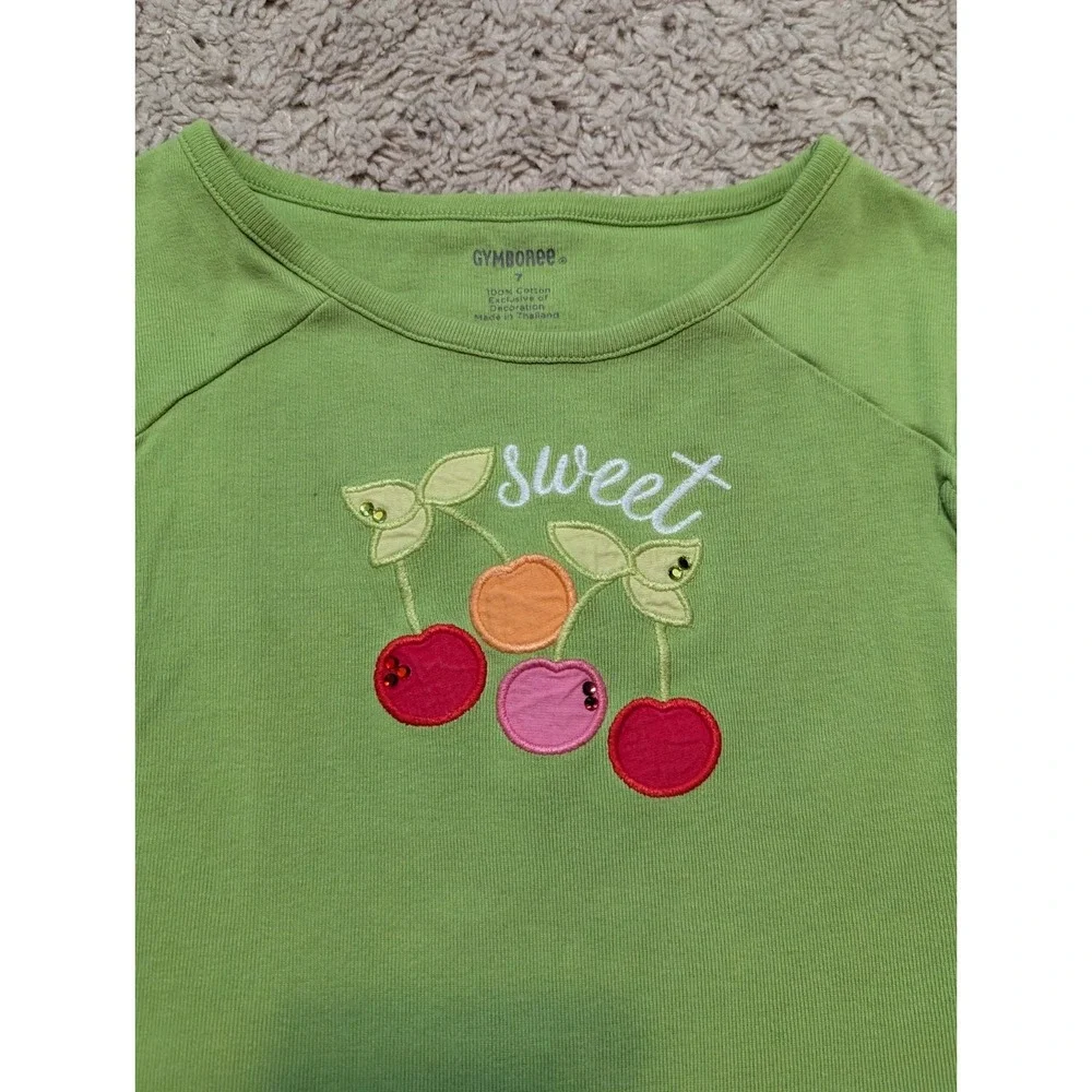 Gymboree Very Cherry Girls Top Sz 7 Fruit Summer Ruffle Sleeve 100% Cotton Bling